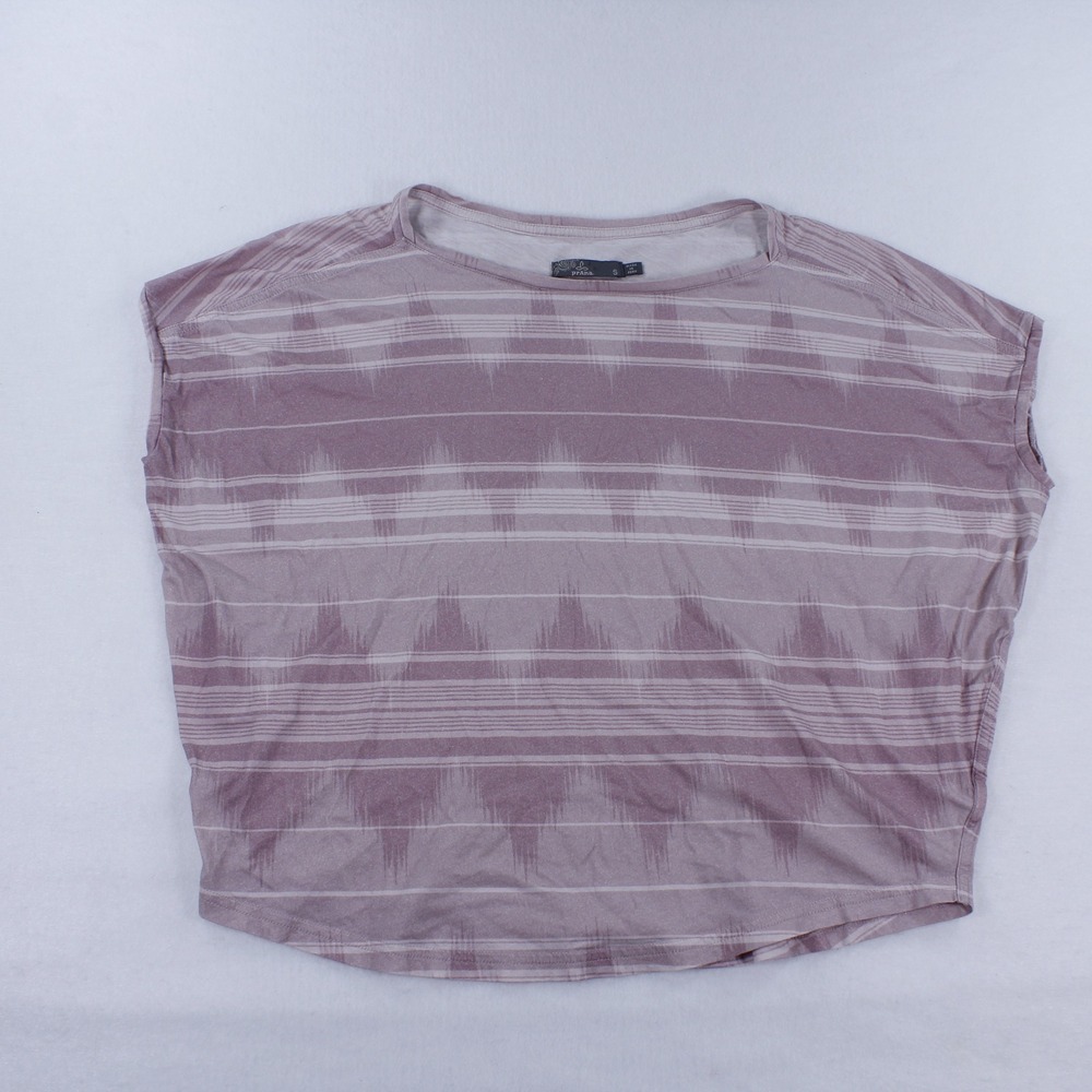prAna Women's Harlene Geometric Stripe Dolman Sleeve Top Mauve Pink Size S